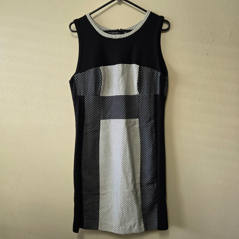 Yoana Baraschi Black White Polka Dot Colorblock Sheath Dress Size 14 TD348